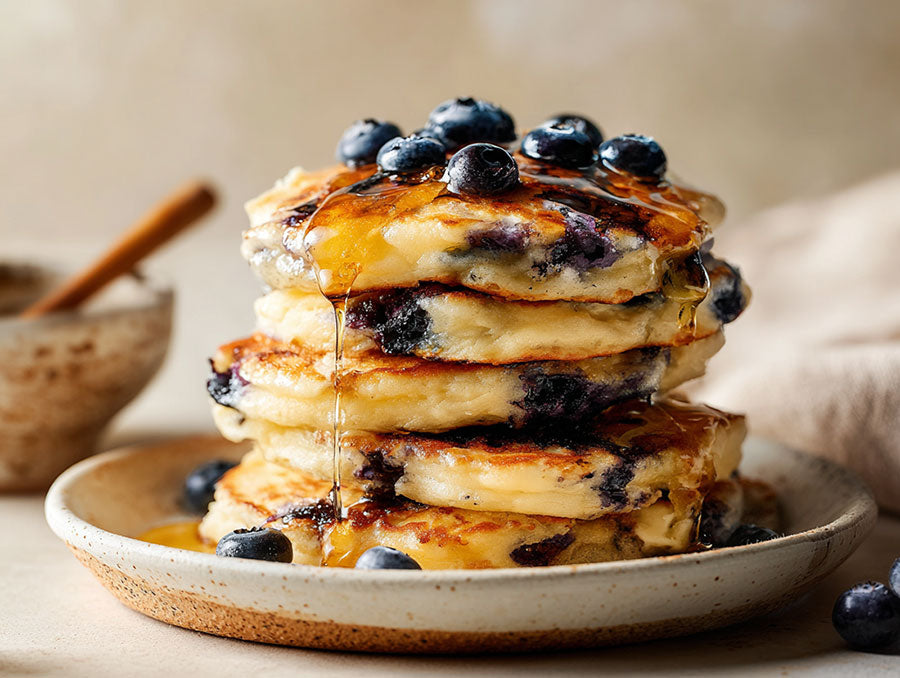 Pancakes vegan moelleux aux myrtilles